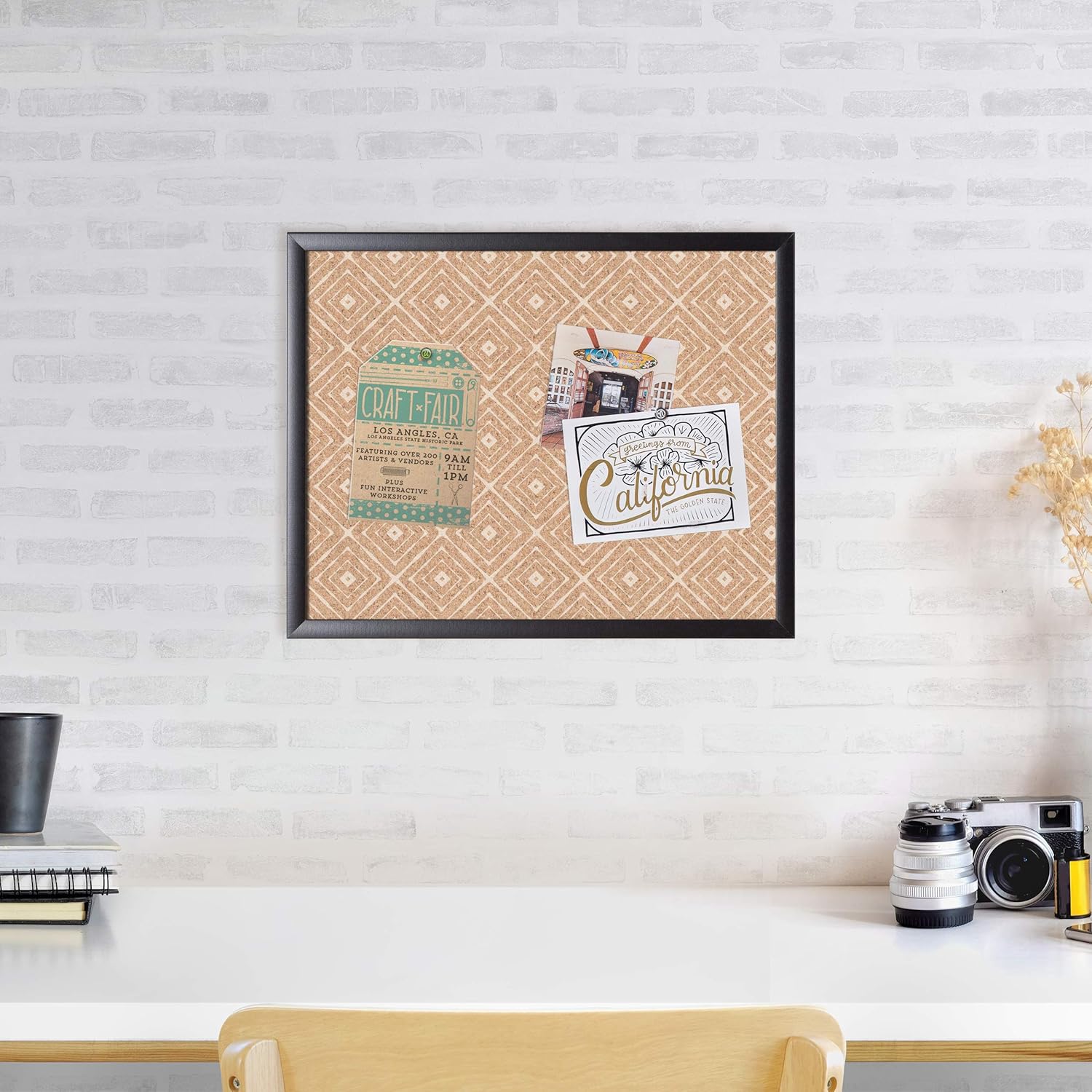 U BRANDS Fashion Cork Bulletin Board, Black Wood Frame