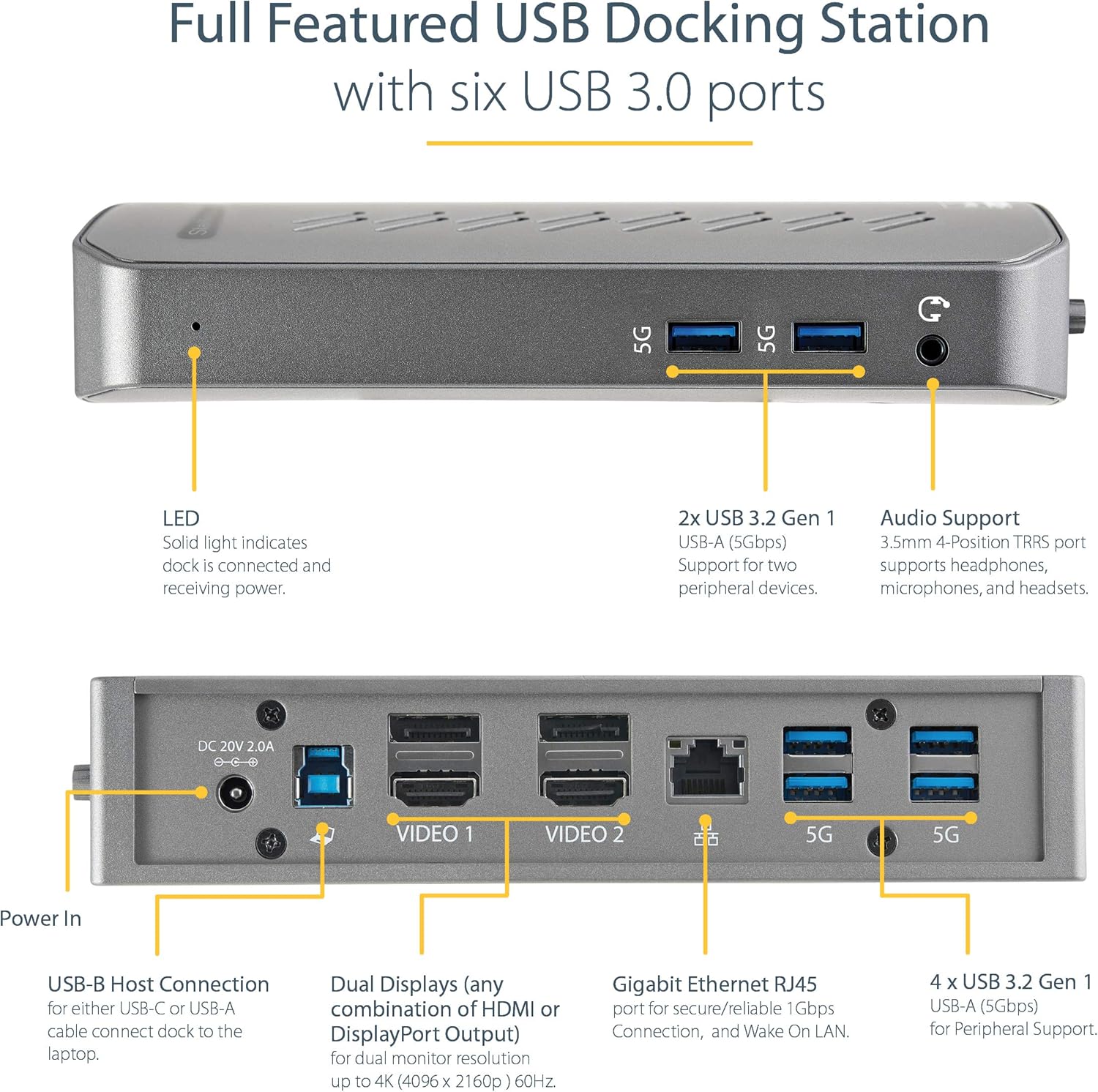 StarTech.com USB-C USB-A Dock - Hybrid Universal USB 3.0 Docking Station for USB-C or USB-A Laptop