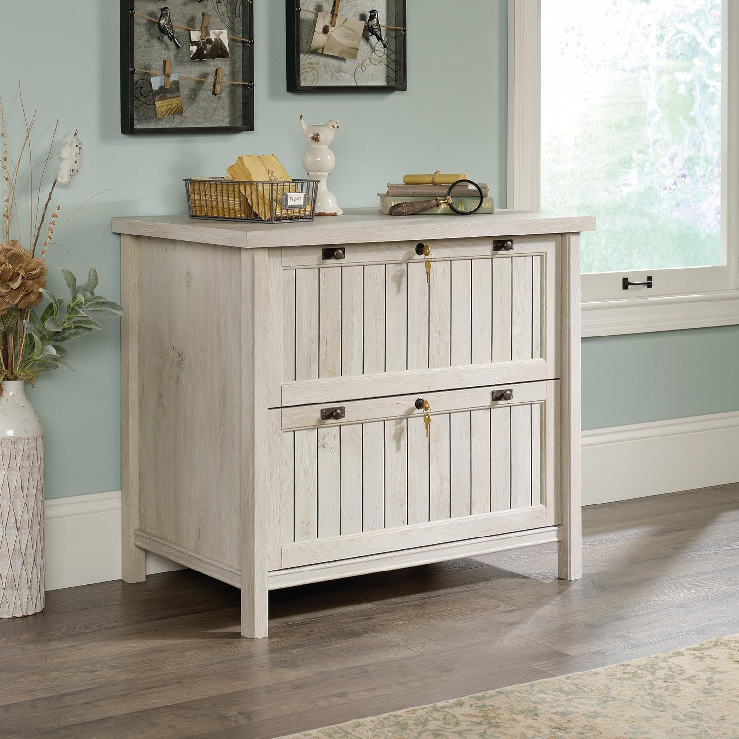 Sauder Costa Computer Desk and Lateral File, Chalked Chestnut Finish Computer Desk + Lateral File