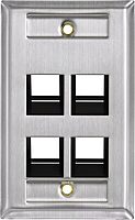 Leviton 4-Port Angled Stainless Steel QuickPort Single Gang Wallplate with ID Windows, 43081-1L4, White 4 Port White
