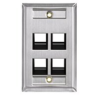 Leviton 4-Port Angled Stainless Steel QuickPort Single Gang Wallplate with ID Windows, 43081-1L4, White 4 Port White