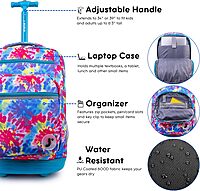 J World New York Sundance Rolling Backpack Girl Boy Roller Bookbag, Tie Dye, 20 Inch