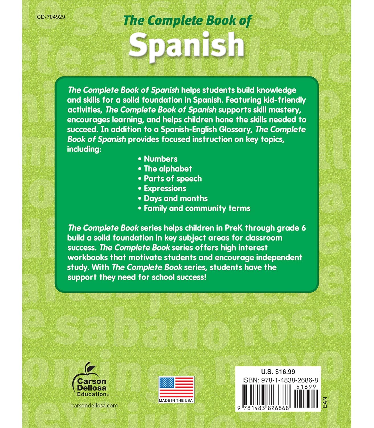 Complete Book of Spanish Workbook for Kids, Grades 1-3 Spanish Learning, Basic Spanish Vocabulary, Alphabet, Numbers, Colors