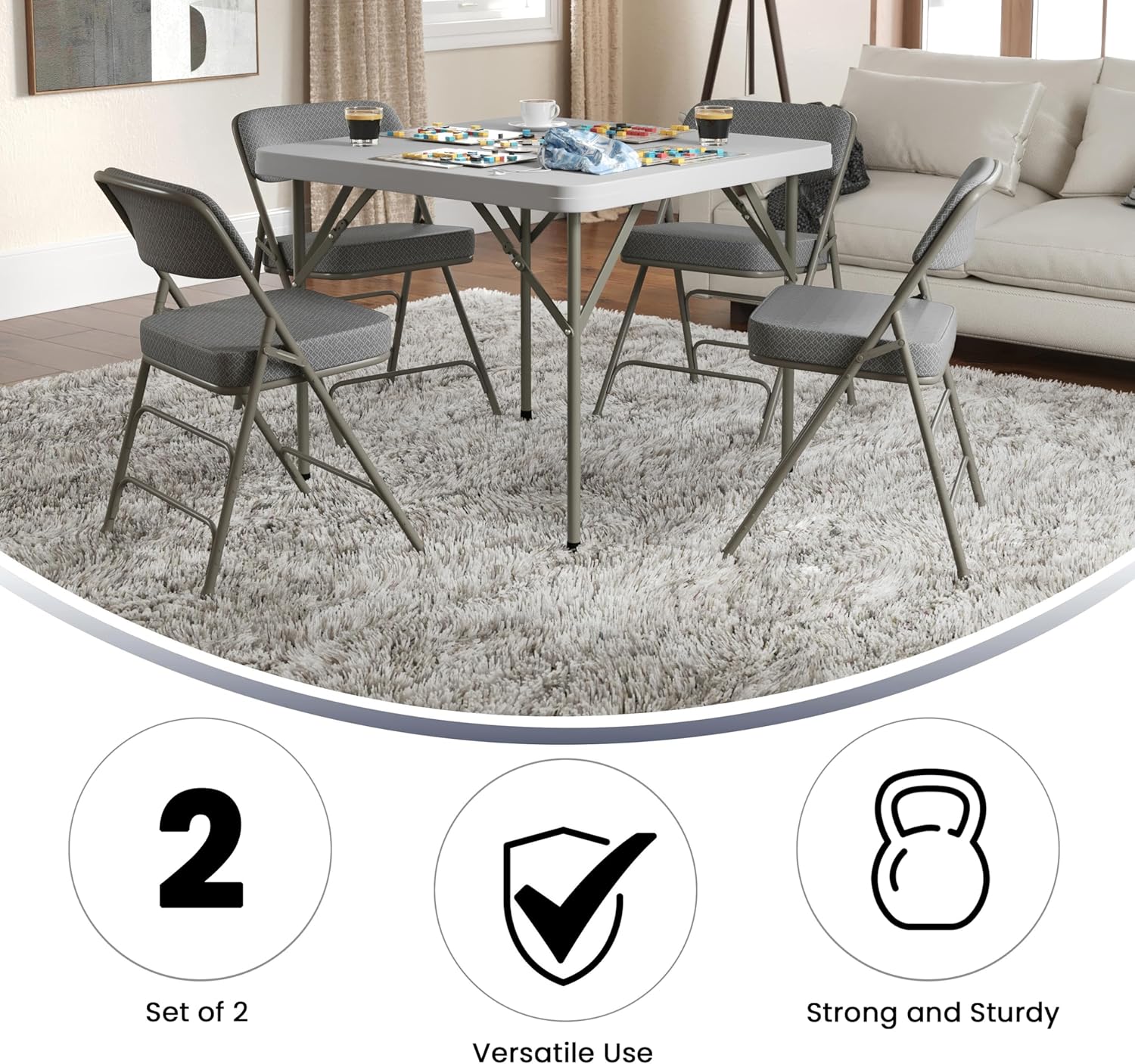 FLASH FURNITURE Hercules Series Metal Folding Chairs with Cushioned Fabric Seats