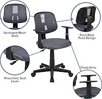 Flash Furniture Flash Fundamentals Mid-Back Mesh Swivel Task Office Chair with Pivot Back and Arms