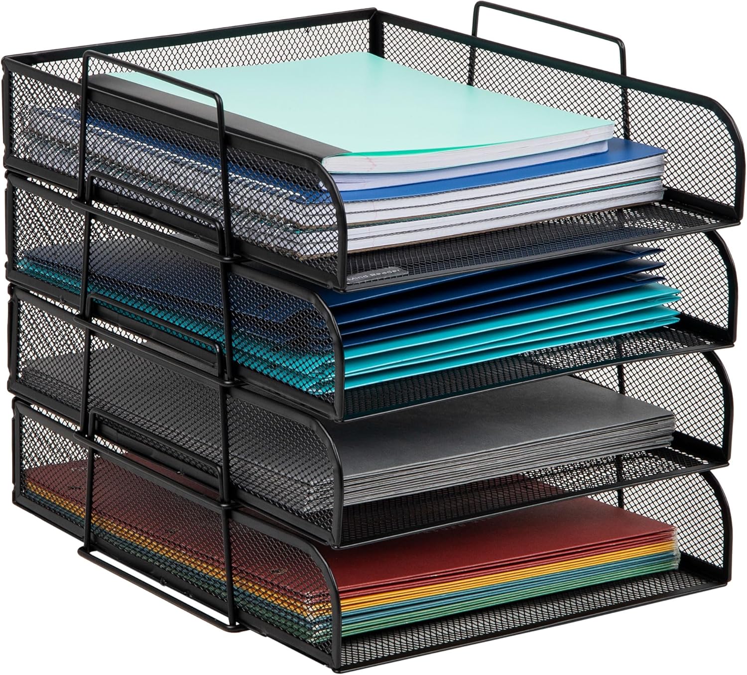 MIND READER 4-Tier Stackable Paper Tray Desktop Organizer, Metal Mesh