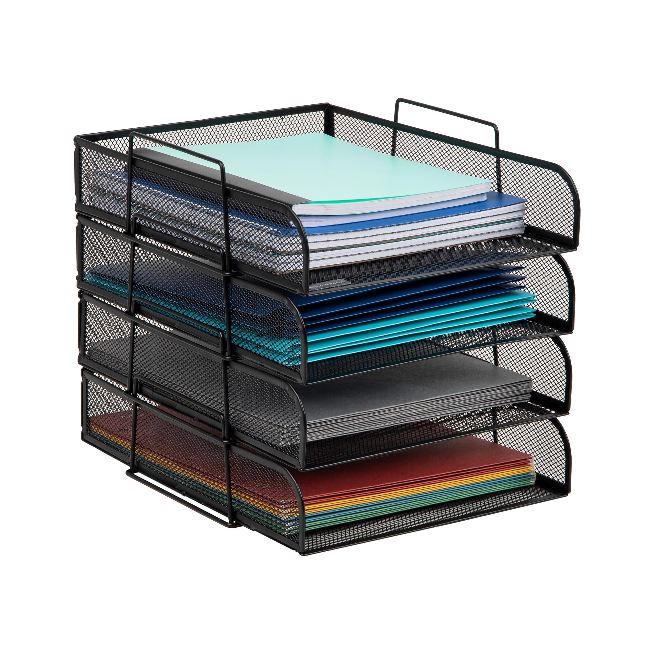 MIND READER 4-Tier Stackable Paper Tray Desktop Organizer, Metal Mesh