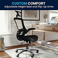 Flash Furniture Kelista High-Back Swivel Office Chair with Adjustable Lumbar Support and Seat Height, Ergonomic Mesh Desk Chair, Black Black Contemporary