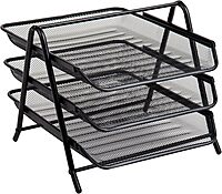 Mind Reader 3-Tier Paper Tray, Desktop Organizer, File Storage, Workspace, Office, Metal Mesh, 11.75"L x 13.75"W x 10"H, Black 1 Pack