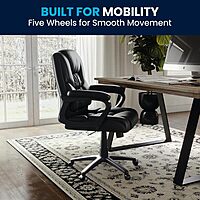 Flash Furniture Fundamentals Big & Tall Swivel LeatherSoft Office and Gaming Chair, Ergonomic Office Chair with Padded Armrests and Adjustable Height, Black