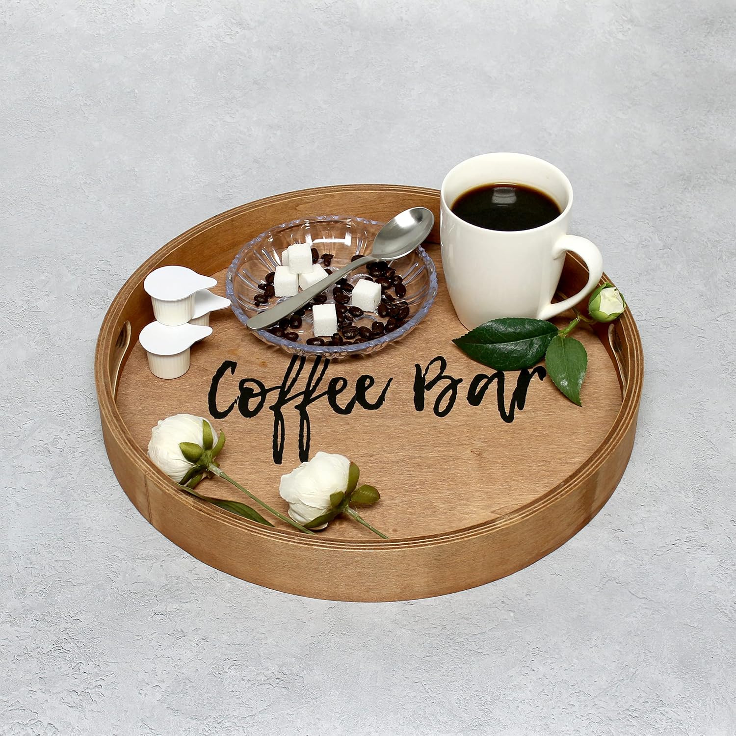 Elegant Designs Decorative Round Wood Serving Tray w/Handles