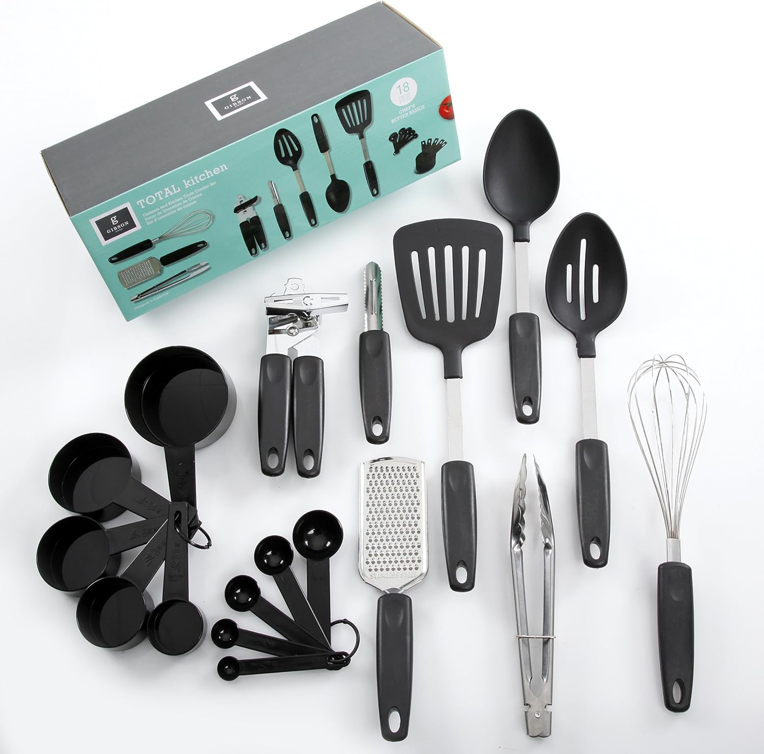 Gibson Home Chefs Better Basics 18 Piece Gadgets & Tools Combo Set, Black