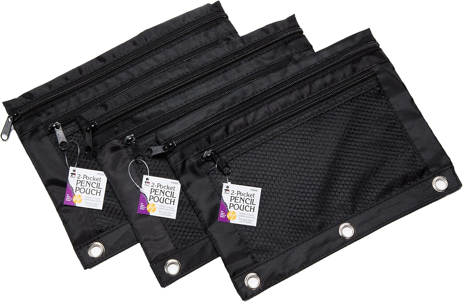 CHARLES LEONARD Mesh Front Pencil Pouches, 2 Pockets, 7.63 x 10 inches