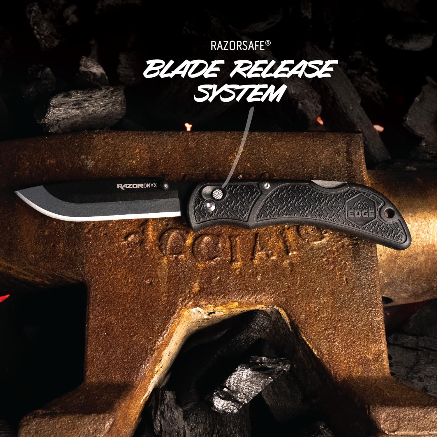 OUTDOOR EDGE Onyx EDC Folding Pocket Knife — Replaceable Blade System, Lockback and Pocket Clip