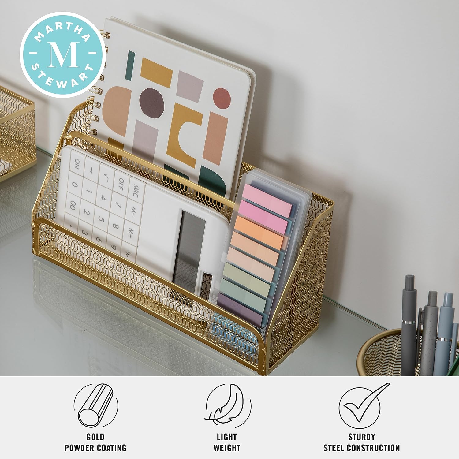 Martha Stewart Ryder Mesh Metal 6-Piece Desktop Organizer Set, Gold