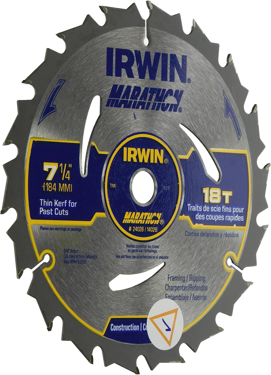 IRWIN Tools MARATHON Carbide Corded Circular Saw Blade, 6 1/2-inch, 7 1/4-inch 18T (24028)