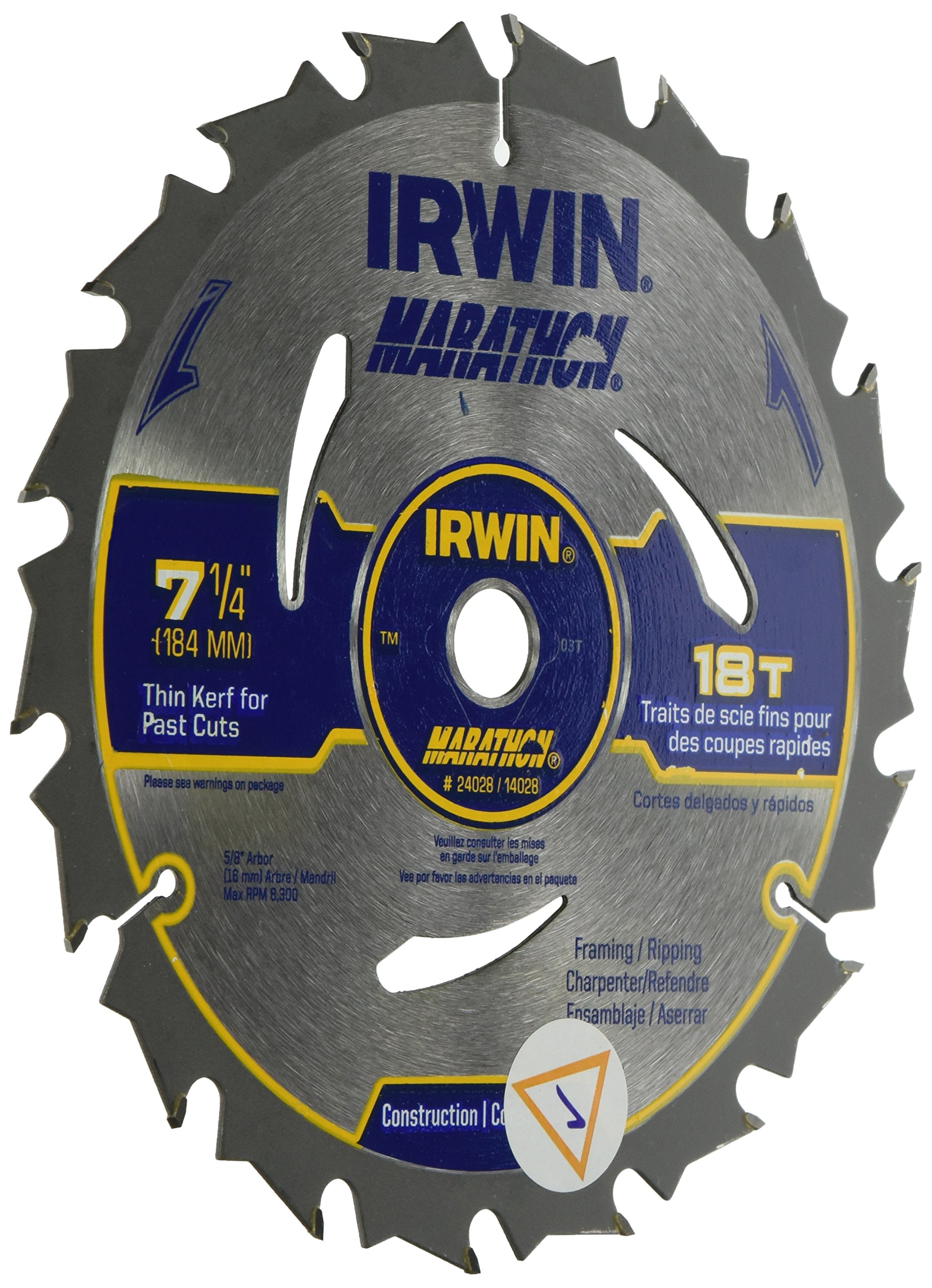 IRWIN Tools MARATHON Carbide Corded Circular Saw Blade, 6 1/2-inch, 7 1/4-inch 18T (24028)