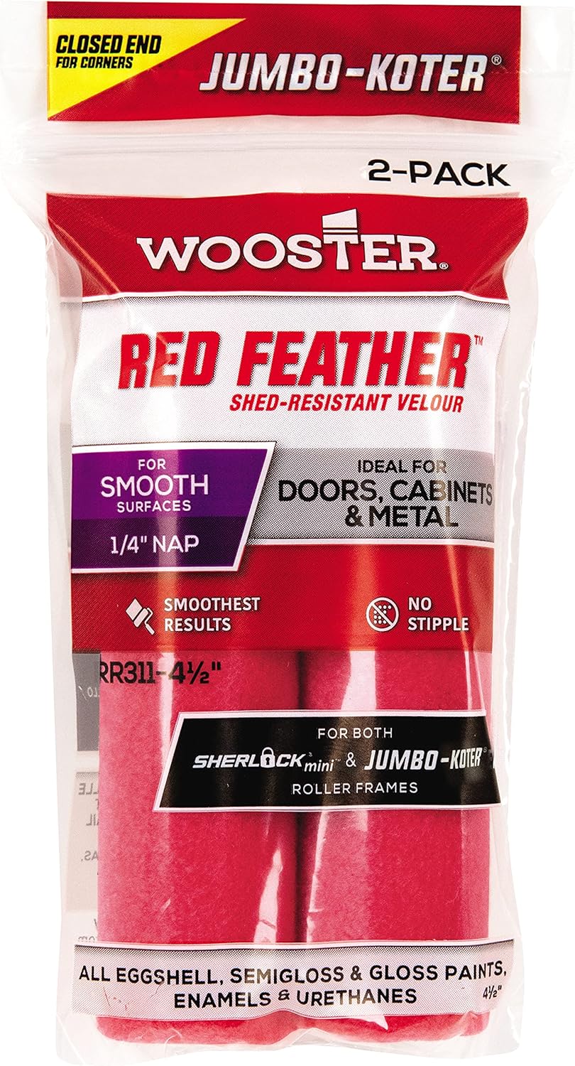 Wooster Brush RR311-4 1/2 Jumbo-Koter Red Feather Shed Resistant Paint Roller Cover, 1/4 in Nap, 4-1/2 in L, 3/4 in, 4.5 Inch