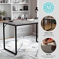 Martha Stewart Noah Home Office Parsons Desk in Gray Wood Grain with Oil Rubbed Bronze Metal Frame Gray Top/Oil Rubbed