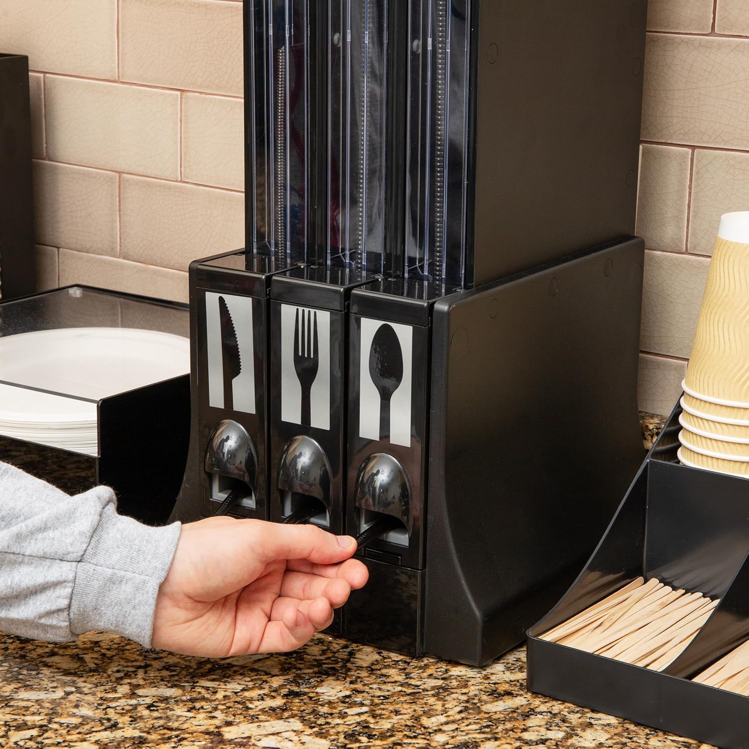 Mind Reader Utensil Dispenser, Silverware Organizer, Plastic Fork Spoon Dispenser, Kitchen, 10.25" L x 10.75" W x 24.5" H