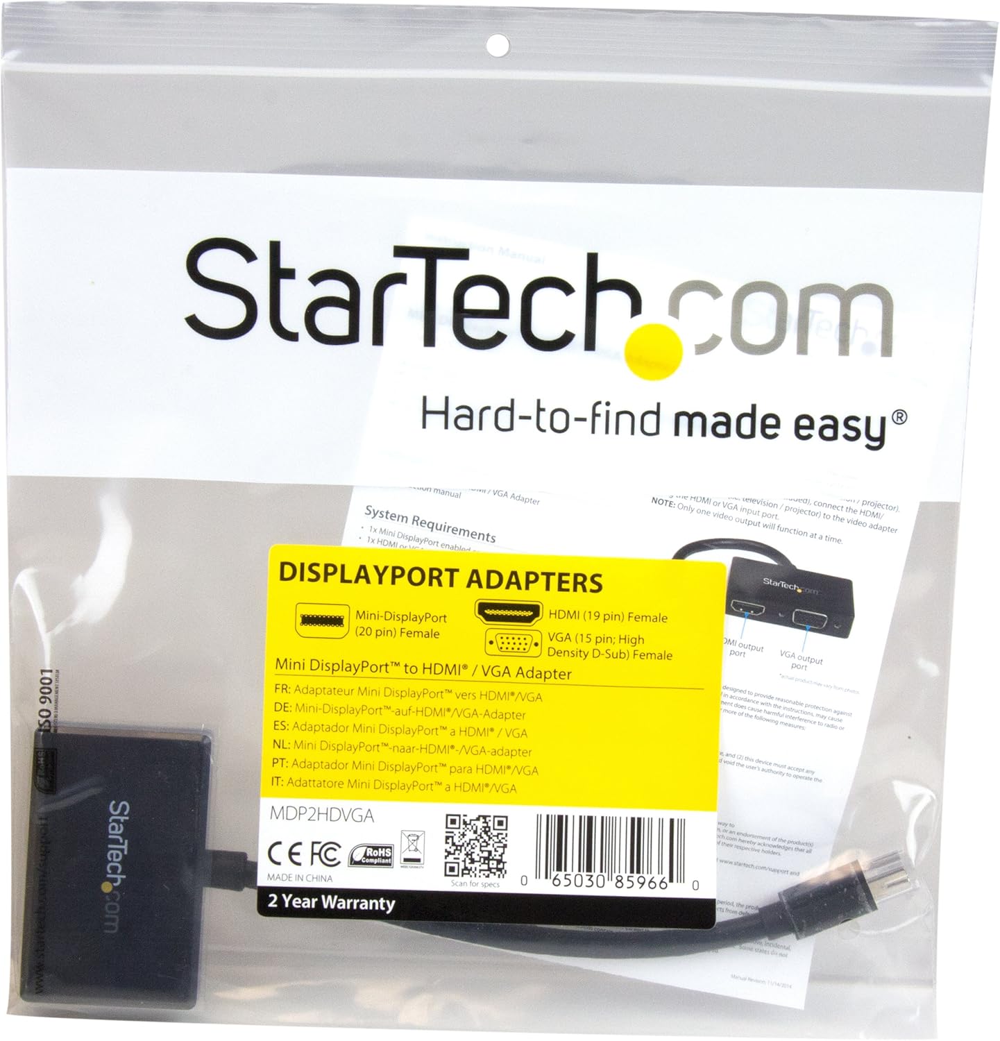 StarTech.com Mini DisplayPort to HDMI or VGA 2-in-1 Travel Adapter