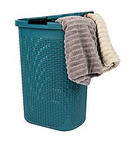 Mind Reader 60L Slim Laundry Hamper with Lid, Wicker-Style Plastic