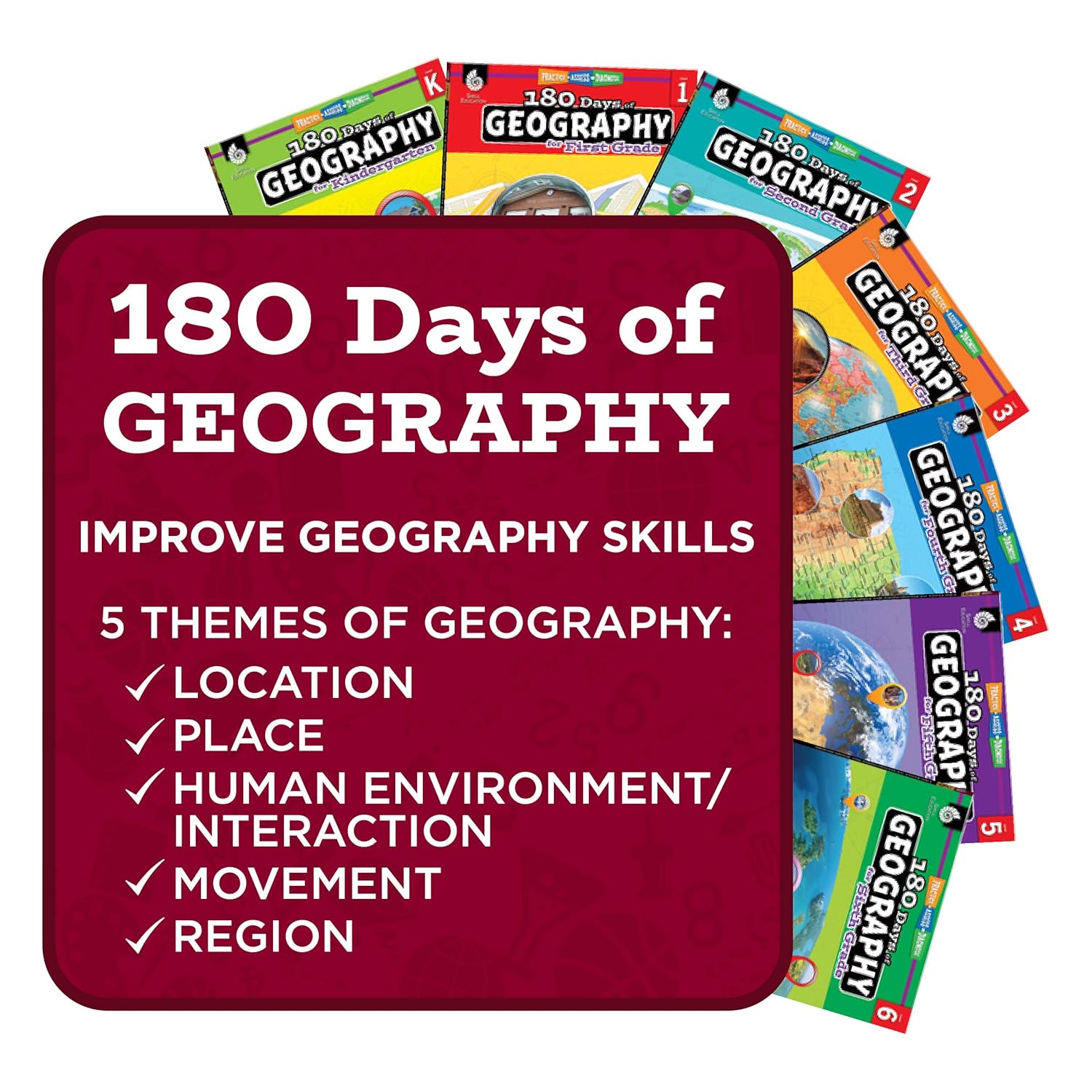 180 Days™: Social Studies, Geography for Kindergarten Practice Workbook for Classroom and Home