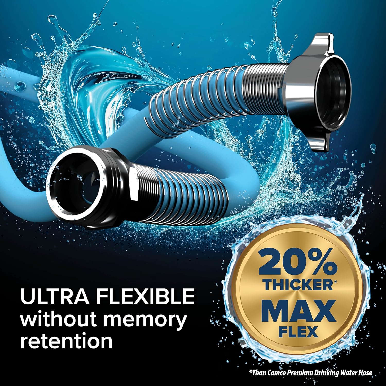 Camco EvoFlex 25-Foot Drinking Water Hose | Features an Extra Flexible Construction | Stainless Steel Strain Reliefs on Each