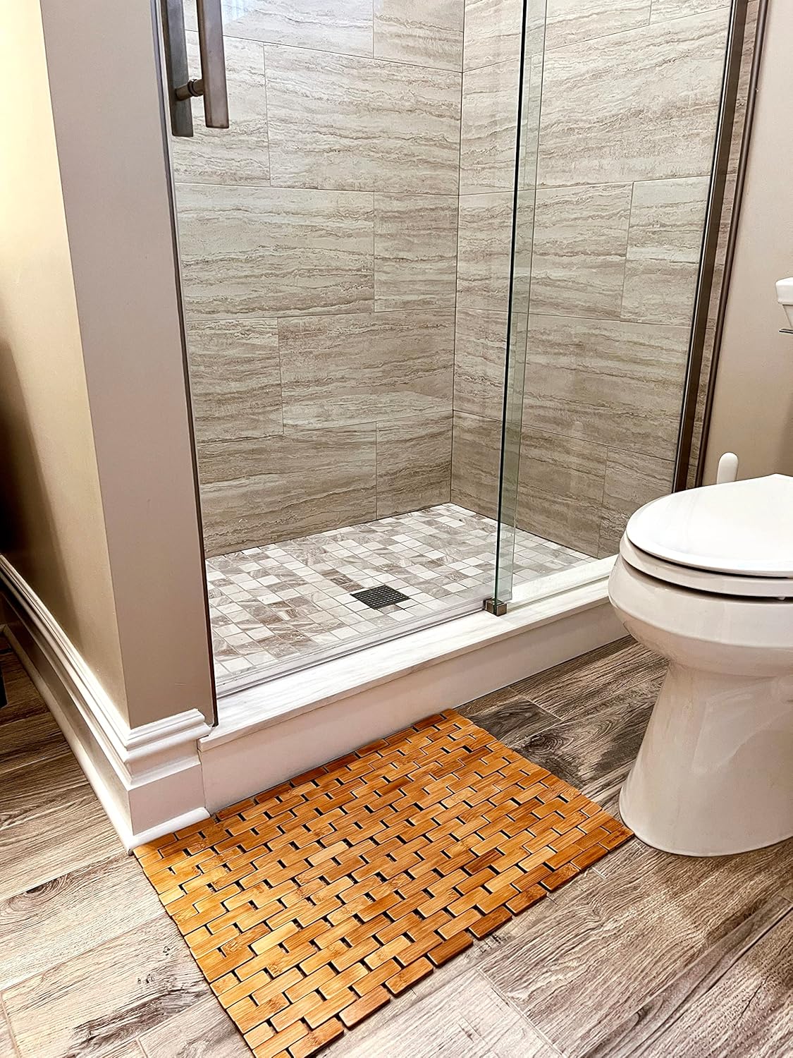 Mind Reader Bath Mat, Shower Mat, Bathtub Mat, Bathroom Accessory, Wood/Rayon from Bamboo, 23.5"L x 16.5"W x 0.4"H, Brown