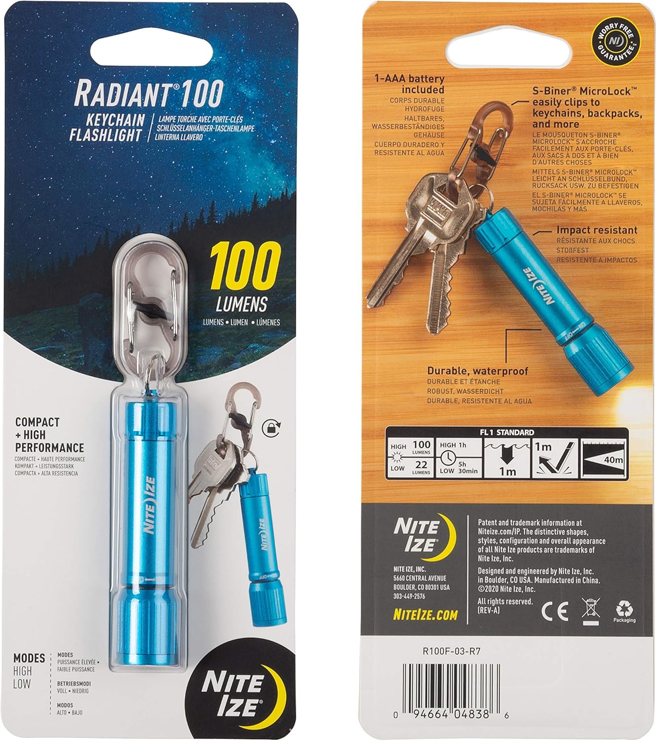 NITE-IZE Radiant 100 Keychain Flashlight - Waterproof Mini Flashlight