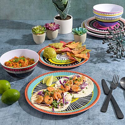 Gibson Home Almira Melamine Dinnerware, Assorted, Service for Four (12pcs) Assorted (Almira) Service for Four (12pcs)
