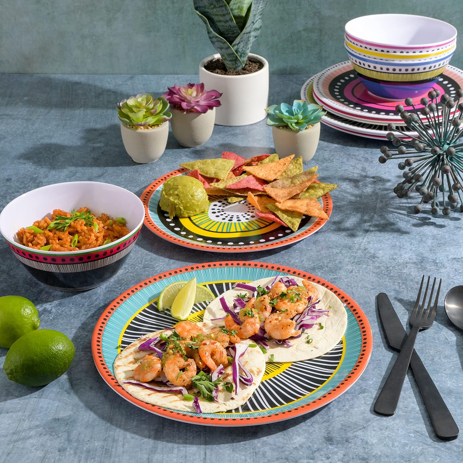 Gibson Home Almira Melamine Dinnerware, Assorted, Service for Four (12pcs) Assorted (Almira) Service for Four (12pcs)