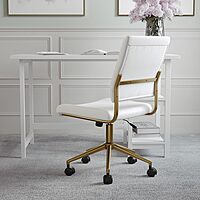 Martha Stewart Ivy Armless Swivel Task Chair in Faux Leather with Polished Brass Frame