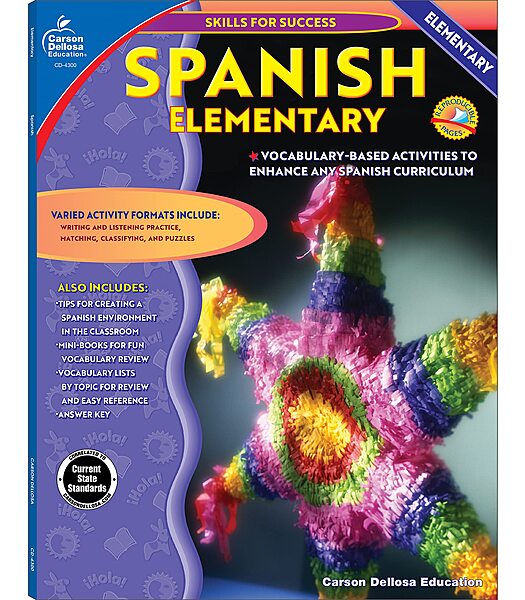 Skills For Success Elementary Spanish Workbook for Kids, Grades K-5 Spanish Vocabulary, Puzzles, and Writing Practice, Kindergarten — 5th Grade Spanish Classroom or Homeschool Curriculum