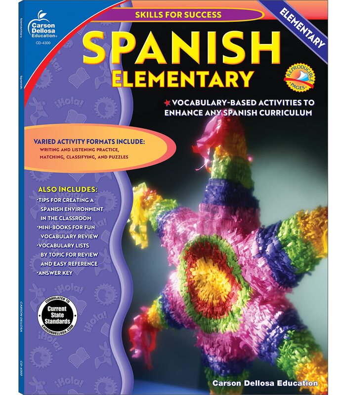 Skills For Success Elementary Spanish Workbook for Kids, Grades K-5 Spanish Vocabulary, Puzzles, and Writing Practice, Kindergarten — 5th Grade Spanish Classroom or Homeschool Curriculum