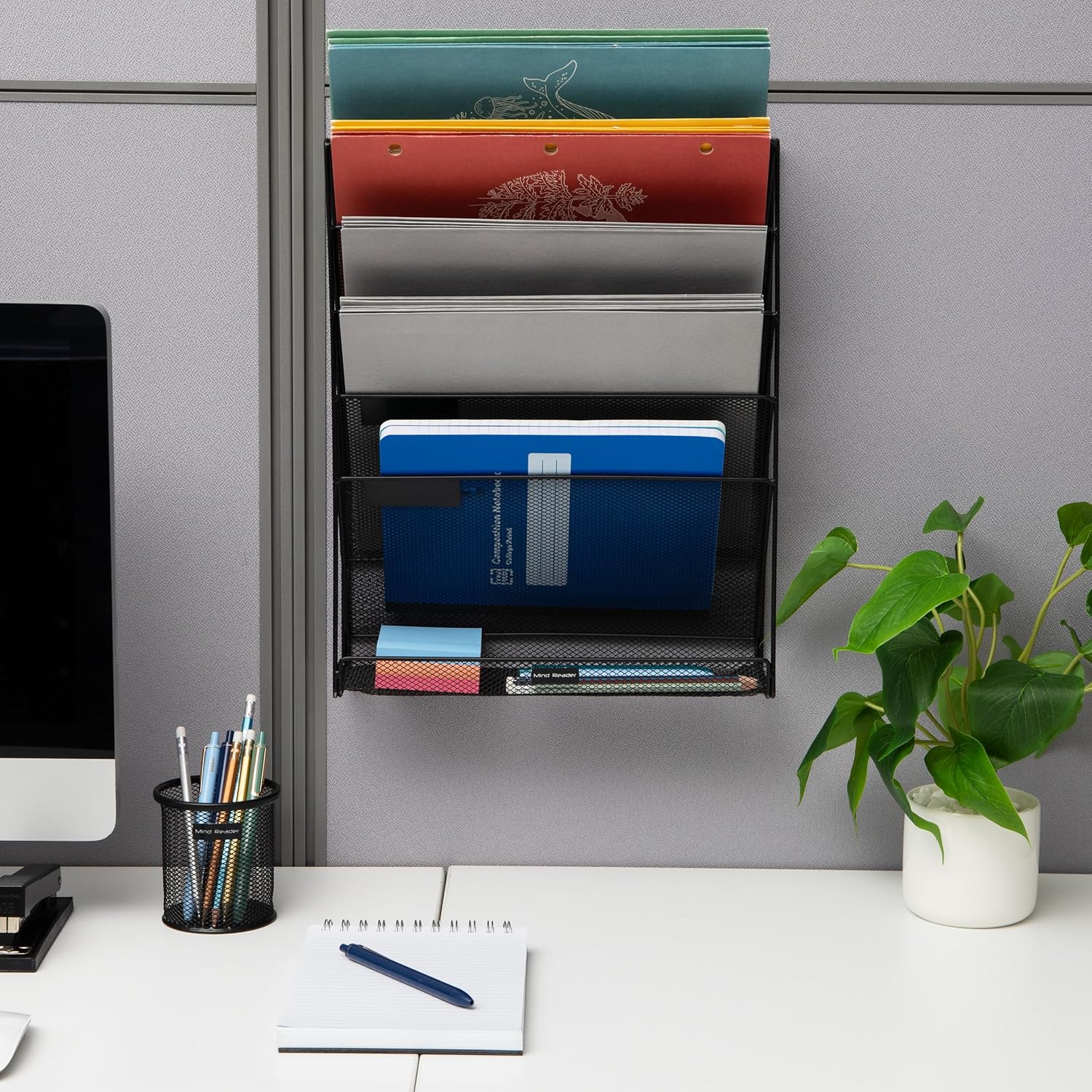 Mind Reader 5-Tier Vertical File Holder, Desktop Organizer, Wall Mount
