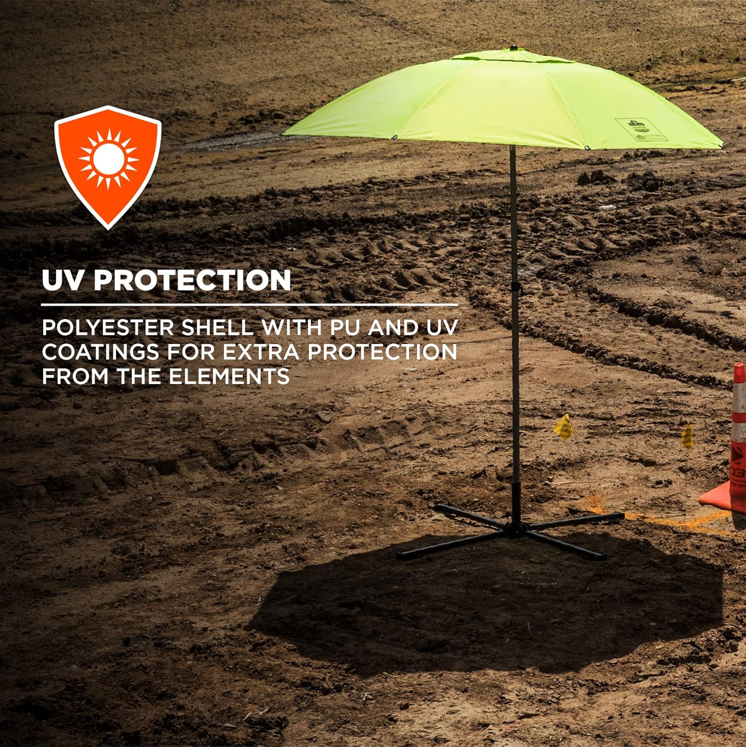 Ergodyne SHAX 6199 Lightweight Work Umbrella with Stand, Portable Sun Shade, Lime 7.5ft