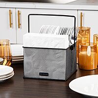 Mind Reader Utensil Holder, Silverware and Napkin Caddy, Outdoor Utensil Organizer, Metal Mesh, 7"L x 7"W x 5"H, Set of 2