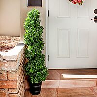 Nearly Natural Boxwood Spiral Topiary 48inH Plastic Indoor/Outdoor Tree With Planter, 48inH x 12inW x 10inD, Green