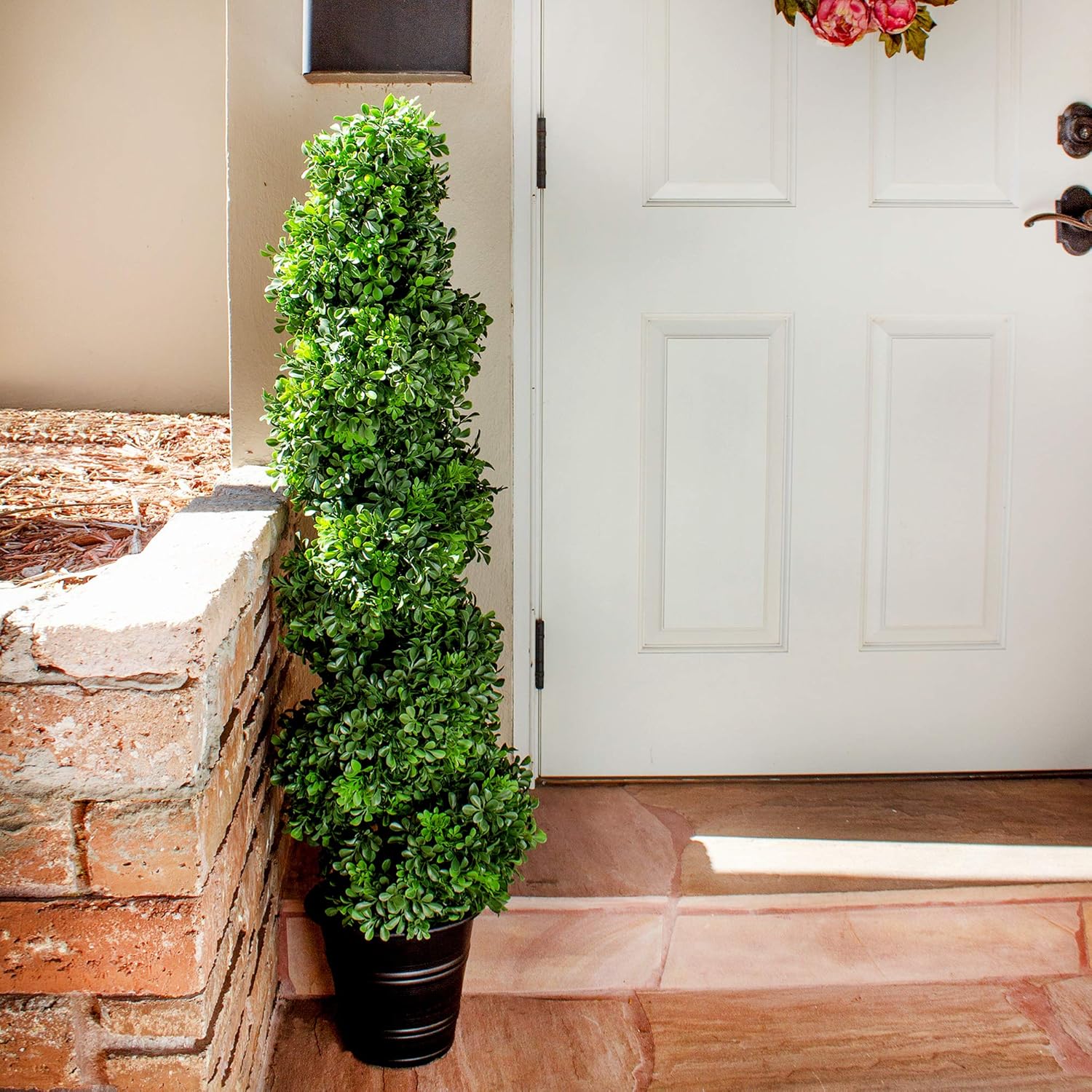 Nearly Natural Boxwood Spiral Topiary 48inH Plastic Indoor/Outdoor Tree With Planter, 48inH x 12inW x 10inD, Green