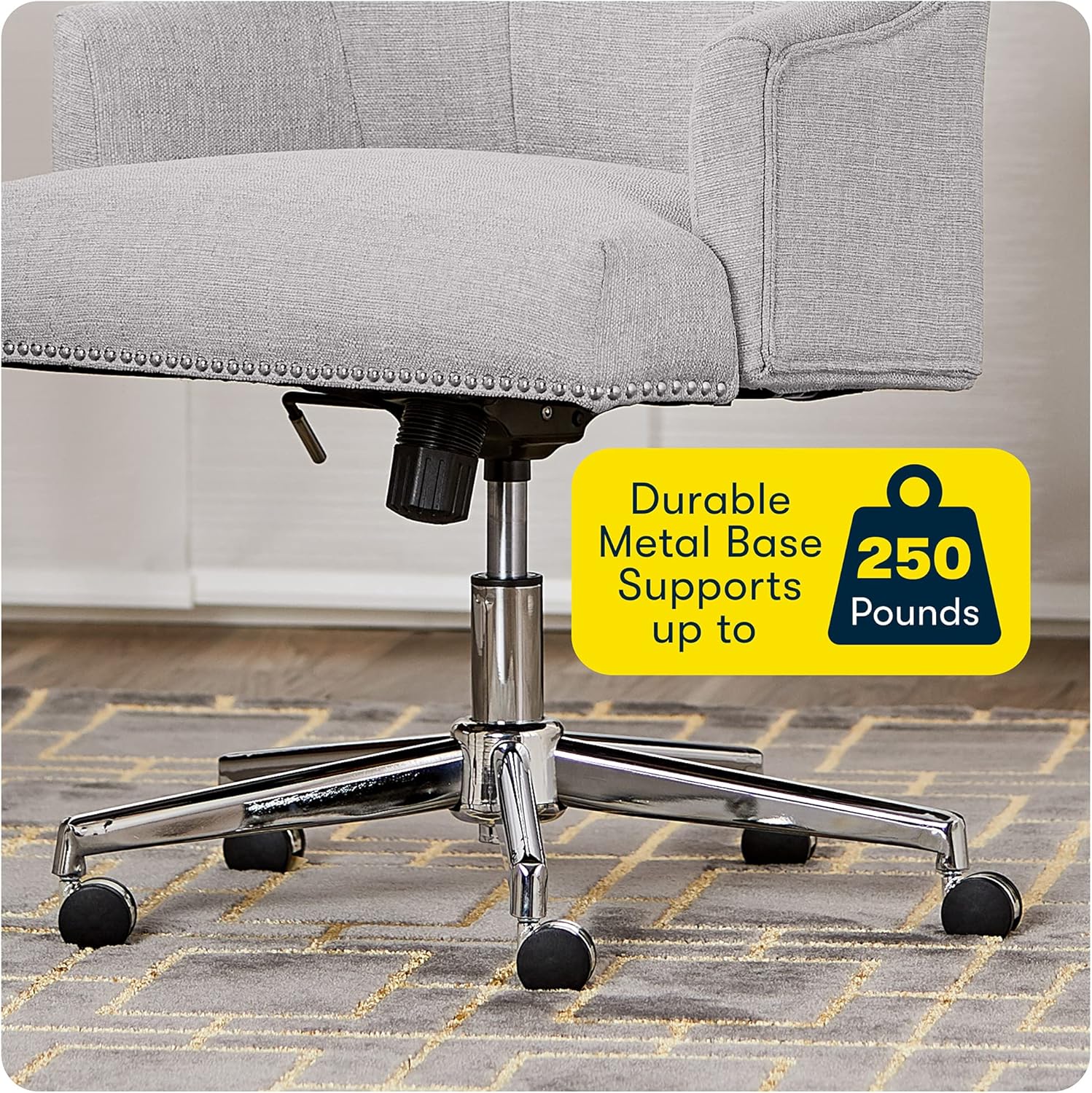Serta Leighton Home Office Memory Foam, Height-Adjustable Desk Accent Chair with Chrome-Finished Stainless-Steel Base