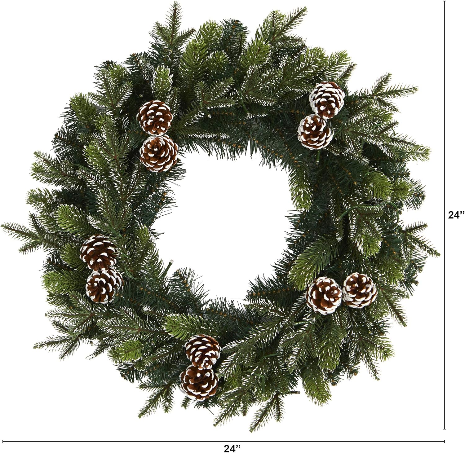 Nearly Natural 24in. Snowed Pinecone Artificial Christmas Wreath with 35 Clear LED Lights, Green, 5x24x24