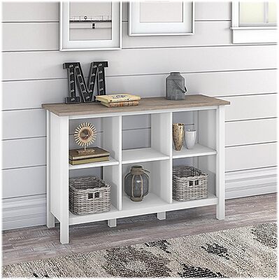 Bush Furniture Mayfield 6 Cube Bookcase in Pure White and Shiplap Gray | Storage for Home Office Workspace Shiplap Gray/Pure White