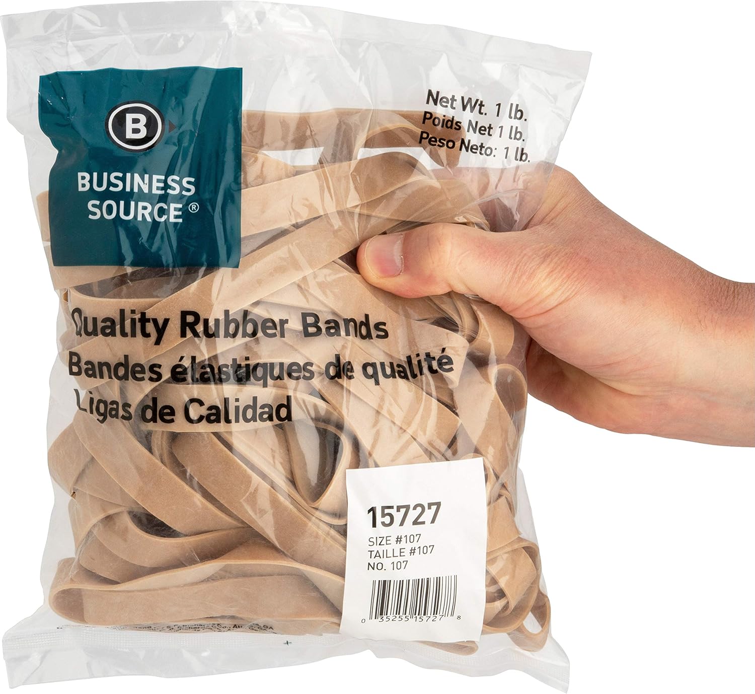 Business Source 15727 Rubber Bands,Size 107,1 lb./BG,7-Inch x5/8-Inch,Natural Crepe (Pack of 4) Size 107 (Pack of 4)