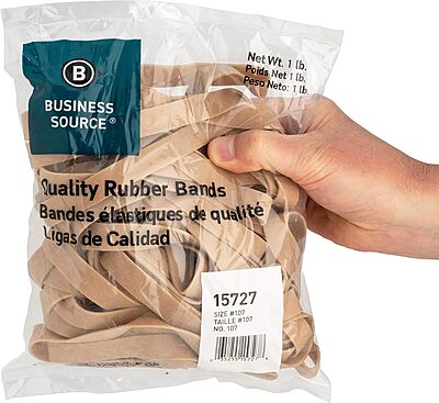 Business Source 15727 Rubber Bands,Size 107,1 lb./BG,7-Inch x5/8-Inch,Natural Crepe (Pack of 4) Size 107 (Pack of 4)
