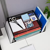 Mind Reader 4-Tier 6-Compartment Metal Mesh Desktop Organizer, 16.75"L x 9.15"W x 6"H, Black