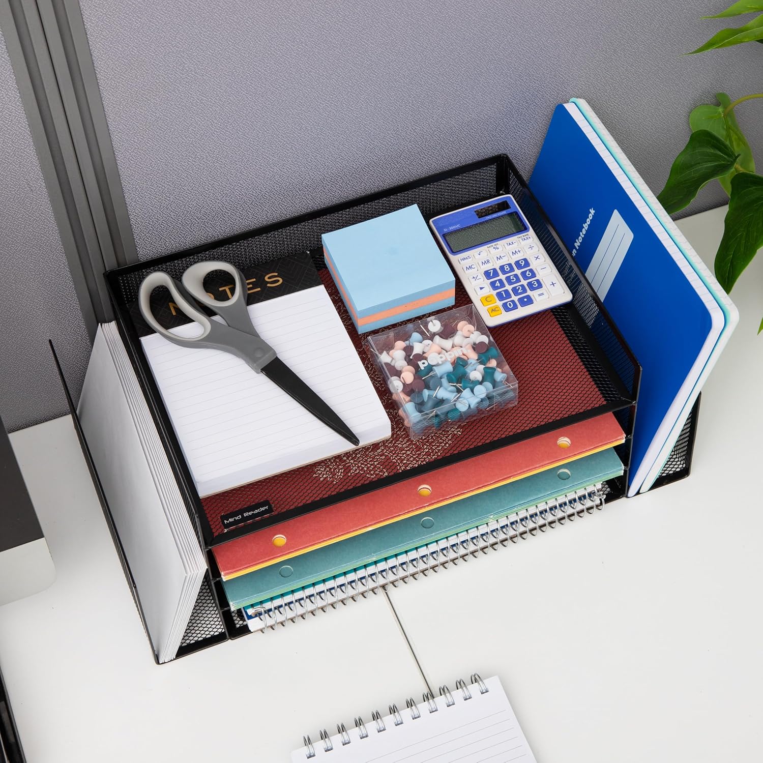Mind Reader 4-Tier 6-Compartment Metal Mesh Desktop Organizer, 16.75"L x 9.15"W x 6"H, Black