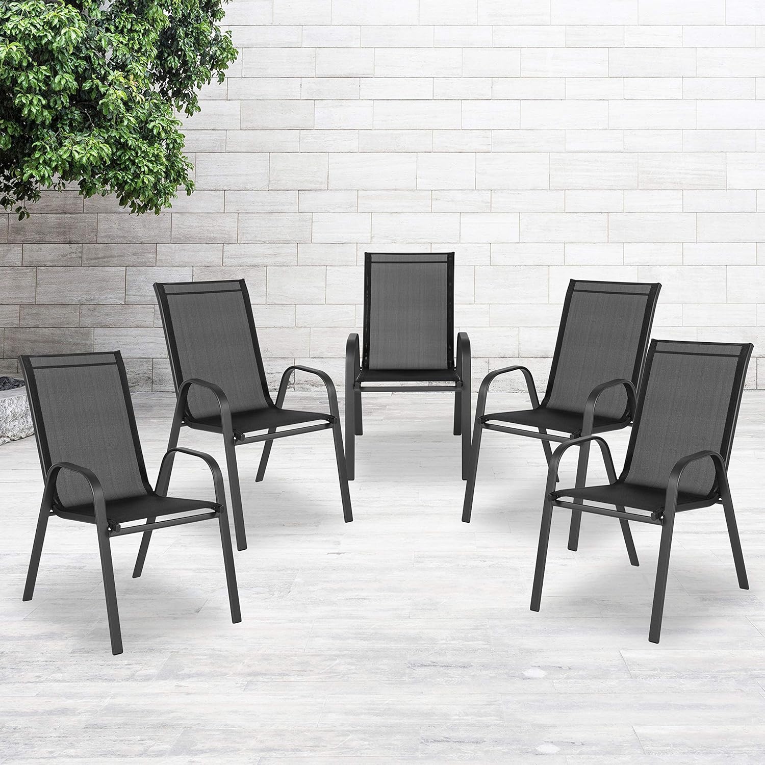 FLASH FURNITURE Brazos Series Outdoor Stackable Patio Chairs with Flex Comfort Material