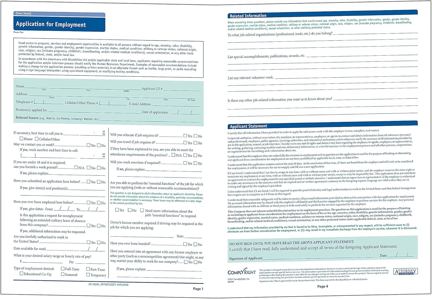 ComplyRight State-Specific Job Applications, Oregon, 8-1/2in x 11in, White, Pack Of 50