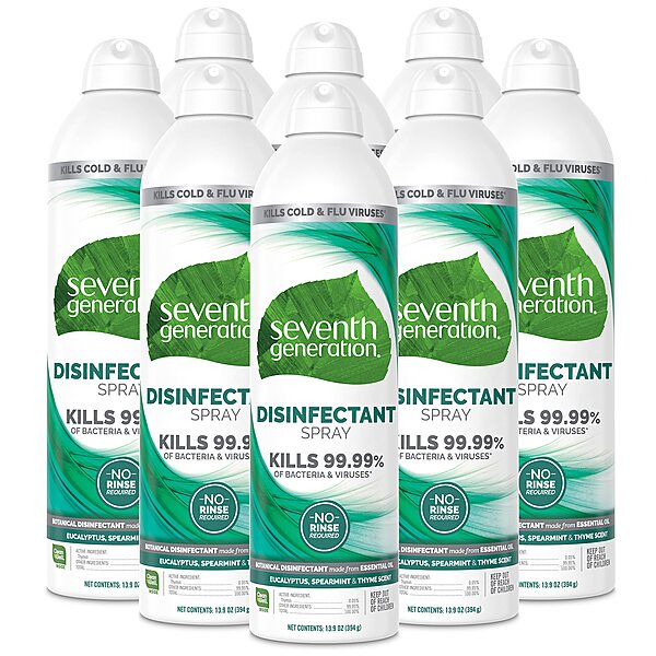 Seventh Generation Disinfecting Spray Cleaner Eucalyptus and Thyme Disinfectant 13.9 oz, Pack of 8 13.9 Ounce (Pack of 8)